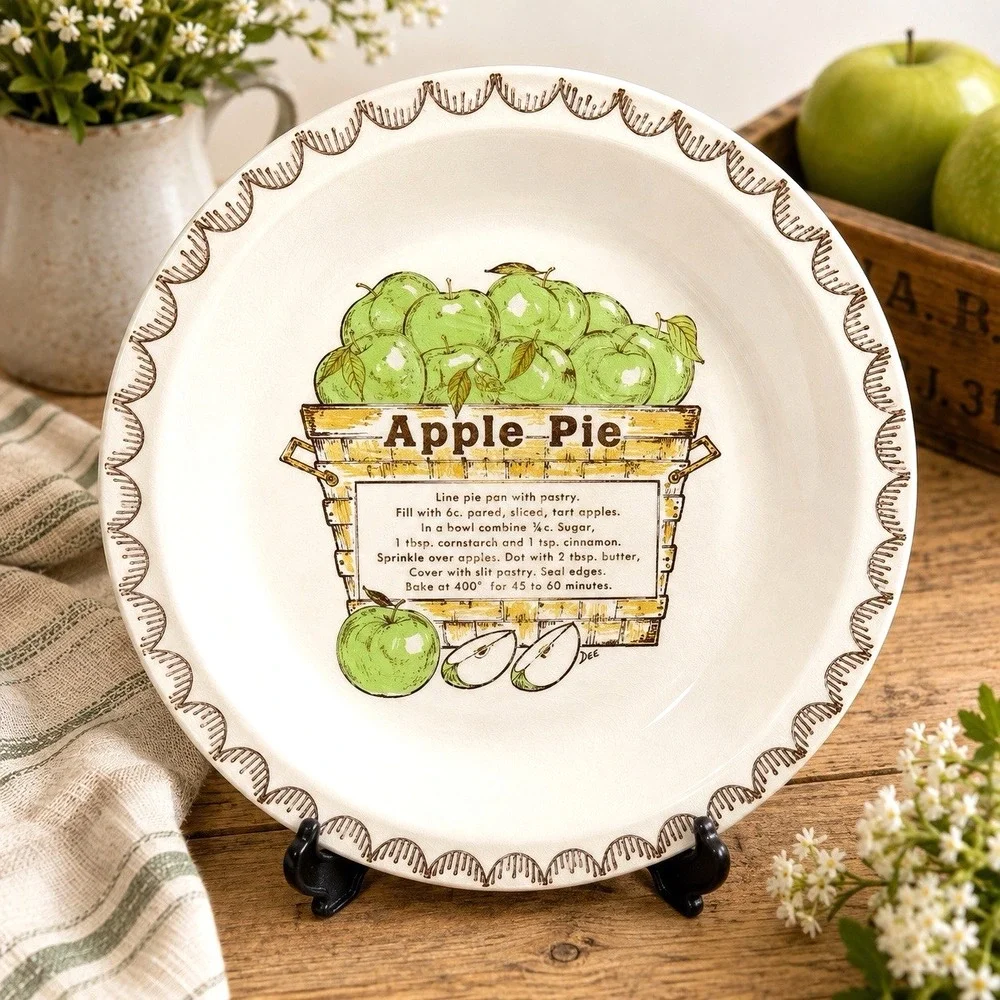 Vintage Apple Pie Recipe Pie Plate DEE Signed 10.25